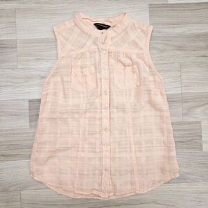 Bit & Bridle Womens Peach Orange Button Down Tank Shirt Small